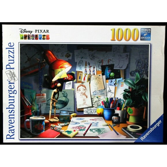 Disney Pixar Ravensburger Puzzle The Artist's Desk 1000 Pieces 19 432 2 Sketches - Picture 1 of 8